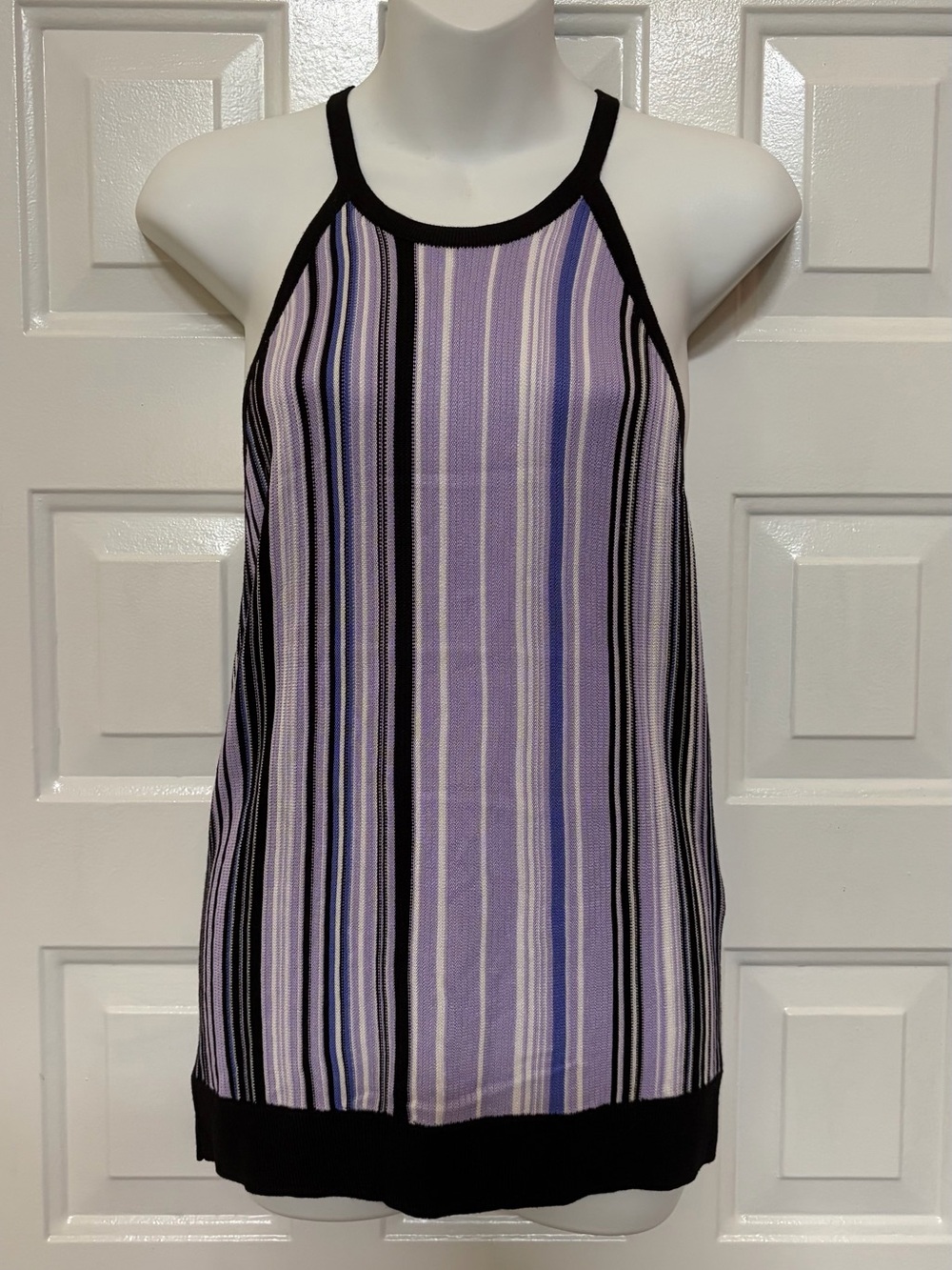 White House Black Market WHBM Outlet Halter Tank Top Size M Purple Striped Knit